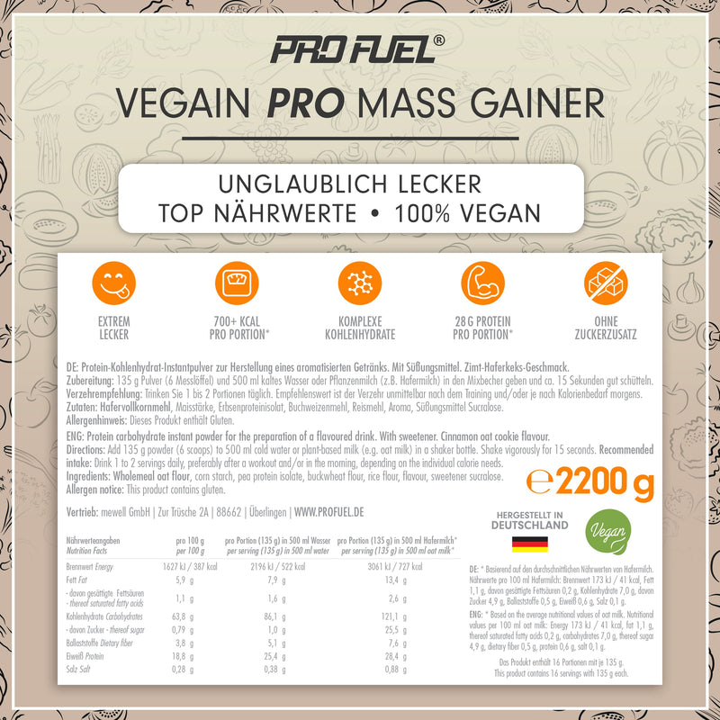 [Australia] - Weight Gainer CINNAMON OAT COOKIE 2.2kg Mass Gainer - 100% Vegan - complex carbohydrates + vegan protein - optimal for building muscle - very tasty - without soy or maltodextrin - made in Germany 2.2 kg (pack of 1) 