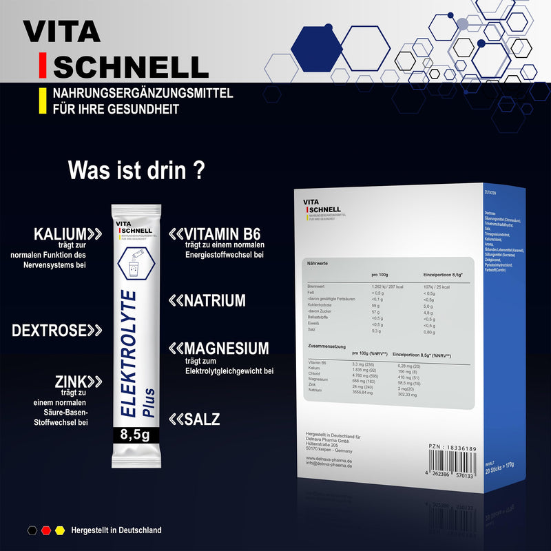 [Australia] - Vita Quick Electrolyte Sticks 60 pieces - Optimal electrolyte supply - Vegan, gluten- and lactose-free sports electrolytes - Made in Germany - Electrolyte powder for quick regeneration 20 portions (pack of 60) 