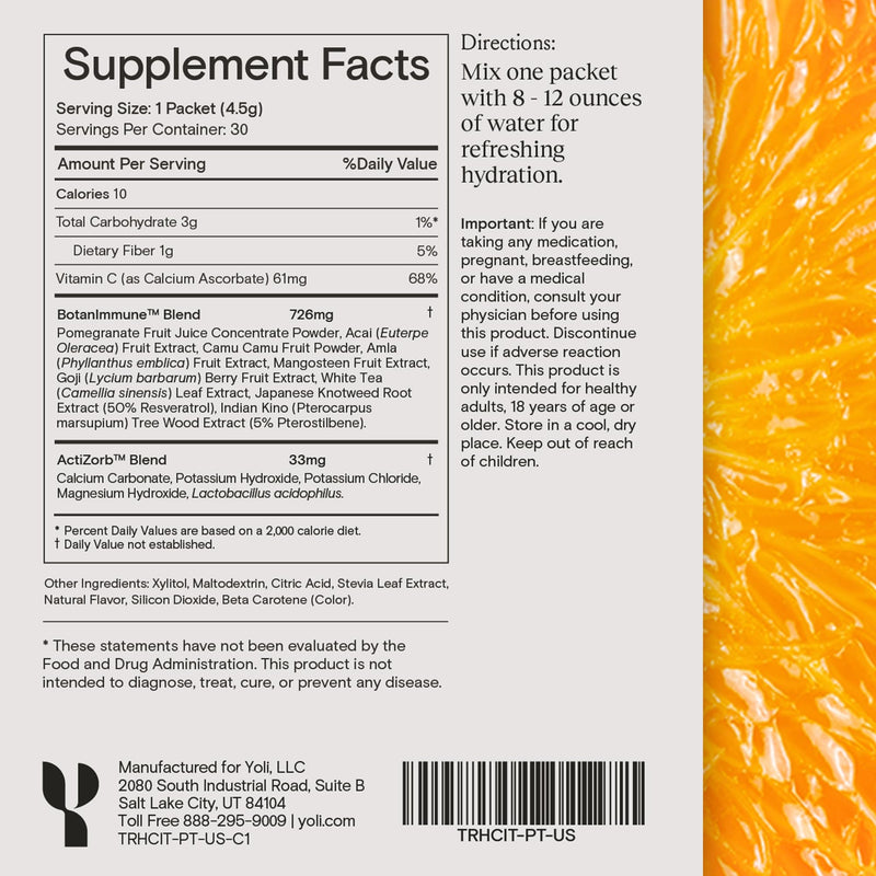 Yoli Truth Antioxidant and Immune Support, Citrus Flavor, 30 Packets Box | Antioxidant and immune blend with vitamin C, botanicals, superfruits, and minerals to support daily wellness and vitality. 4.7 Ounce (Pack of 1)