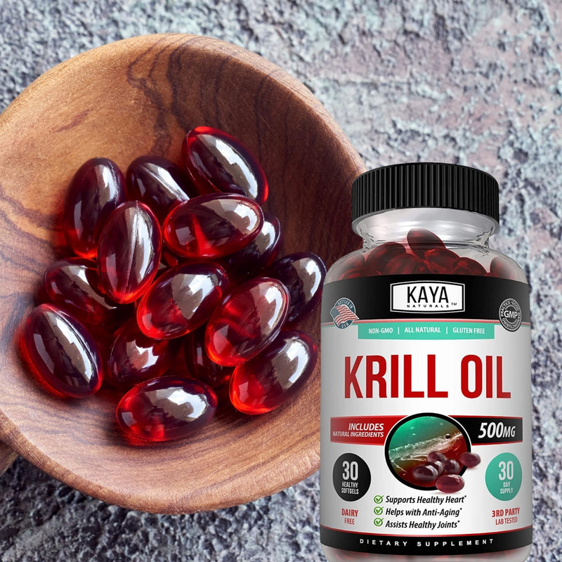 [Australia] - Kaya Naturals - Antarctic Krill Oil 500mg with Omega 3, EPA, DHA, Phospholipids & Astaxanthin Supplement - Brain & Health Vitamin - Anti Aging Supplement - 30 Count Softgels 30 Count (Pack of 1) 