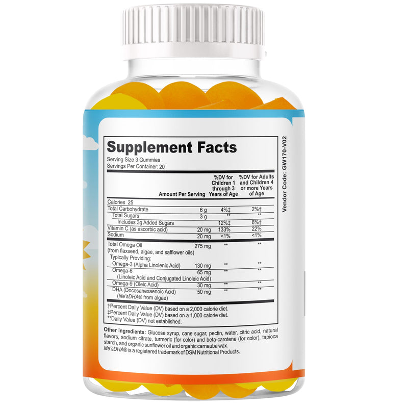 Kidz IQ Omega 3 for Kids, Focus Supplement for Kids, DHA Focus Gummies for Teens, Brain Supplements for Memory, Attention and Concentration Support, Orange Flavor, Non-GMO, Gluten-Free, 60 Gummies