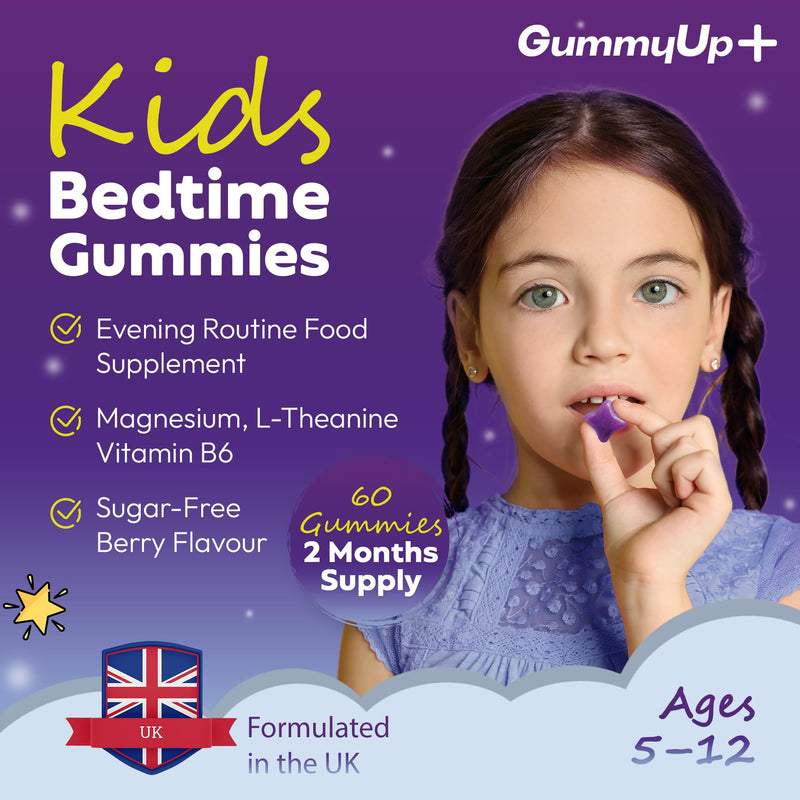 Kids Bedtime Gummies | Sugar-Free | 2-Month Supply | Evening Routine | Magnesium + L-Theanine | Ages 5–12 | GummyUp+
