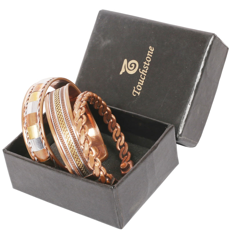 [Australia] - Touchstone copper bracelets | gift for men women |adjustable 100% pure solid real magnetic jewelry | handmade bracelet set combo | rope braided tibetan bangles. Two tone 3 