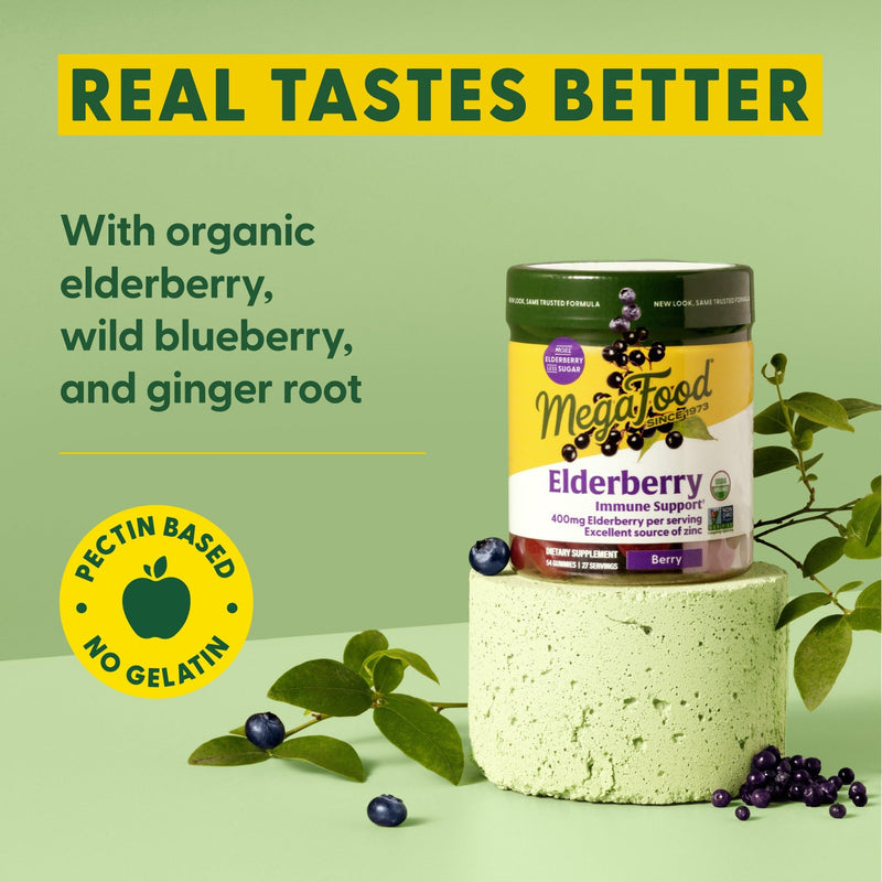 [Australia] - Megafood Elderberry Immune Support Supplement - Vegan Elderberry Gummies for Adults - Made with Zinc and Real Food - Pectin-Based, Gluten-Free, USDA Organic - 54 Gummies, 27 Servings 54 Count (Pack of 1) 