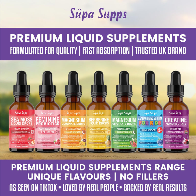 Kids Magnesium Glycinate 30ml - Berry Bedtime | Supa Supps Liquid Magnesium Glycinate 3-in-1 Drops Support Relaxation, Calm, Balanced Energy, Focus & Growth | Easy Daily Supplement 1 Months Supply Strawberry & Raspberry 30 ml (Pack of 1)