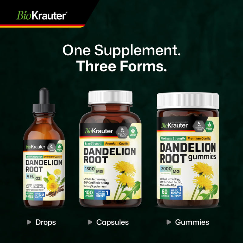 BIO KRAUTER® Dandelion Root Extract - Liquid Pure Vegan Dandelion Root Supplement 689 mg per Serving 4 Fl.Oz 56-Day Supply - Used for Liver & Kidney Support, Cleanse & Detox - Alcohol & Sugar Free 4 Fl Oz (Pack of 1)