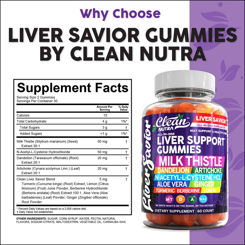 [Australia] - Clean Nutra Liver Cleanse Detox & Repair Gummies | Milk Thistle Gummy Liver Support Vitamins | Dandelion, Artichoke, Aloe Vera, Ginger, Berberine, Lemon, N-Acetyl-L-Cysteine, Turmeric Supplement HCL 1 