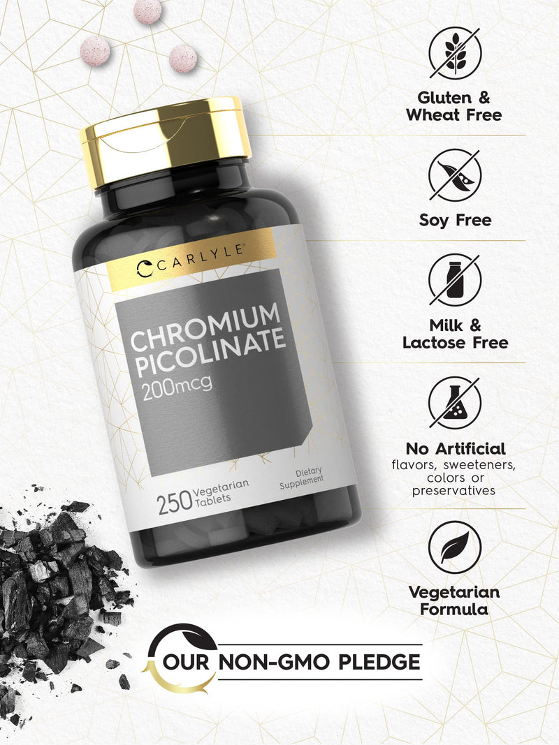 [Australia] - Carlyle Chromium Picolinate 200mcg | 250 Tablets | Vegetarian, Non-GMO, Gluten Free Supplement 