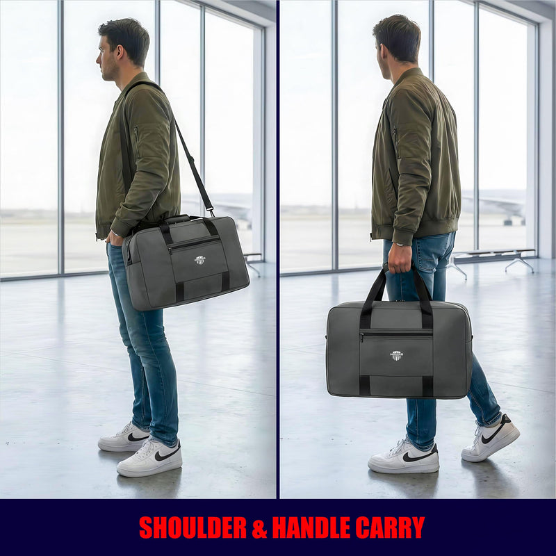 Nomad USA Travel Tote Bag for Men/Women 40L Weekender Overnight Carry on Luggage Bag Foldable/Collapsible Everyday Duffle Travel Bag for Camping, Road Trip, Shopping Handle & Shoulder Carry Gray