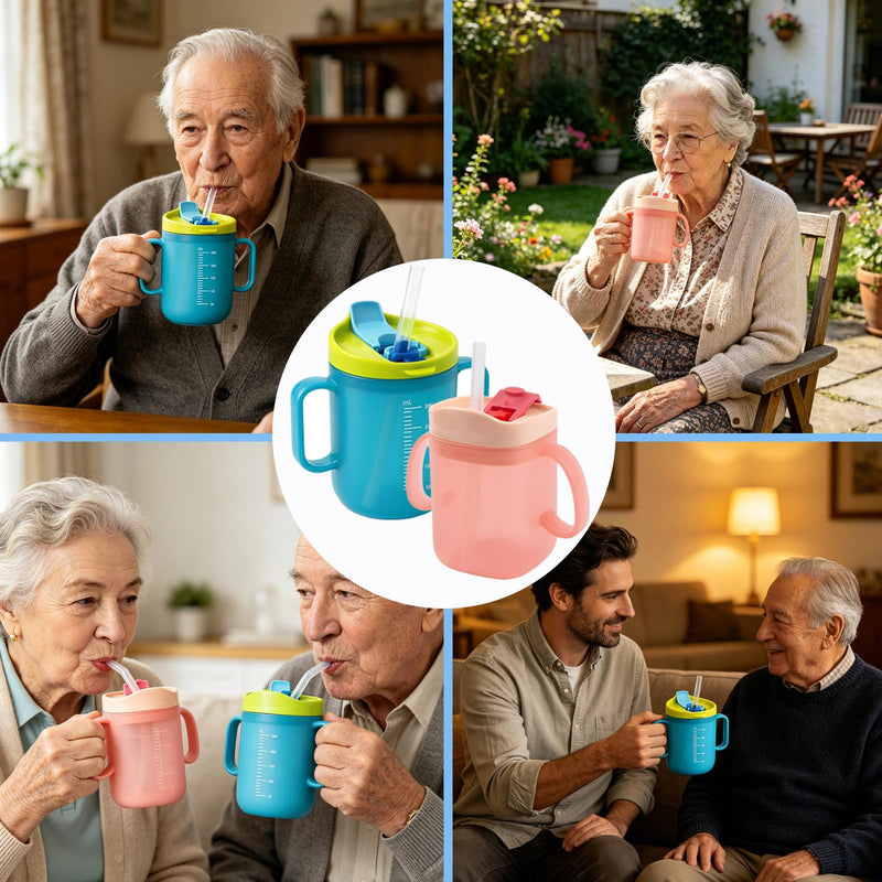 2 Pcs Beakers for Elderly, Non Spill Cups for Elderly, Adult Sippy Cups for The Elderly Non Spill, Drinking Cups for Elderly, Adult Drinking Cup for Elderly, Cups for Elderly People, Drinking Beakers