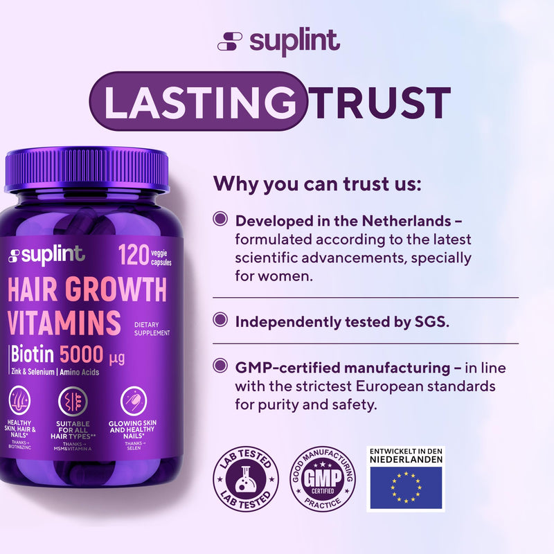Hair Growth Vitamins – Biotin 5000 mcg with MSM & Selenium & Zinc – Hair and Nails Vitamins for Women – 120 Capsules – Hair Growth Supplement for Stronger, Healthier Hair