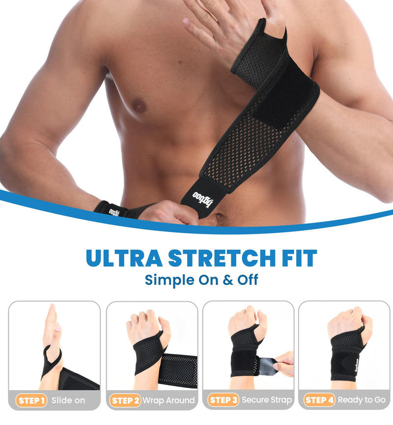 2-Pack Ultra-Thin Wrist Braces, Breathable Comfort Mesh Fabric Support for Pain Relief - Ideal for Carpal Tunnel, Tendonitis, Sports, Fitness and Daily Use - Adjustable Wrist Support (Black) Black