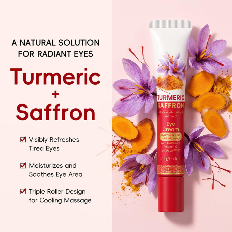 Turmeric Saffron Eye Repair Cream | Under Eye Cream For Puffiness and Bags Under Eyes, Saffron Flower and Turmeric Extract, Vitamin C| Smooth Skin, Long-Lasting Hydration
