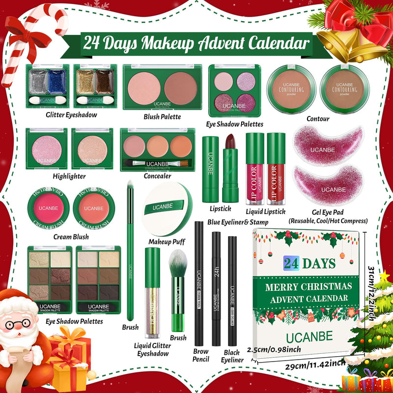 [Australia] - Makeup Advent Calendar 2025, 24 Days Christmas Makeup Gift Set for Adult Women & Teen Girls, UCANBE 2025 Xmas Countdown Calendar Beauty & Cosmetics Holiday Surprise Make Up Gift Kits for Women Full Kit 