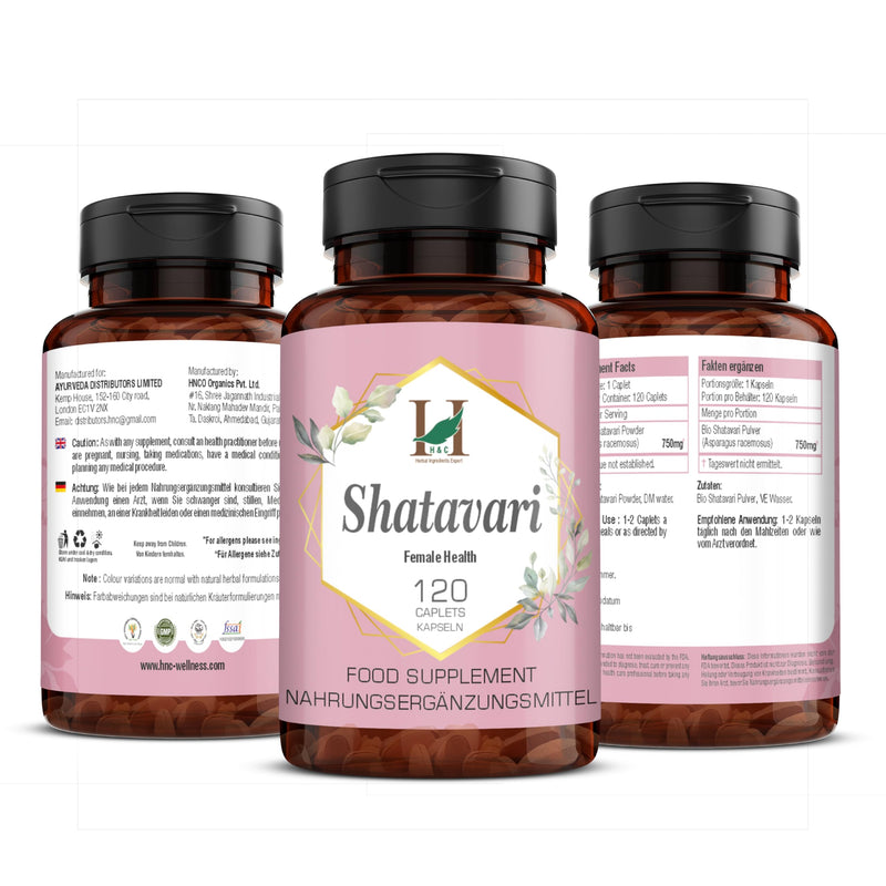 H&C Shatavari Caplets/Tablets (Asparagus Racemosus) - 750mg, 120 Caplets | Women Health Supplement 750mg Caplets