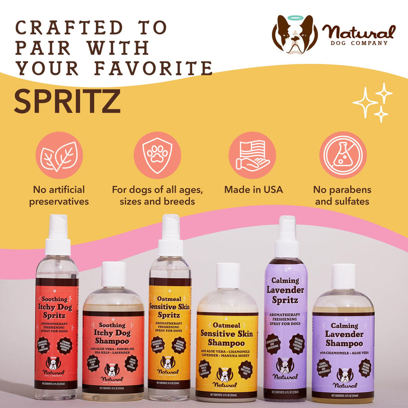 Natural Dog Company Sensitive Skin Shampoo and deodorizing Spray Grooming Bundle, Includes (1) Sensitive Skin Shampoo 12 Oz, (1) Sensitive Skin Dog deodorizing Spray 8 Oz - PawsPlanet Australia