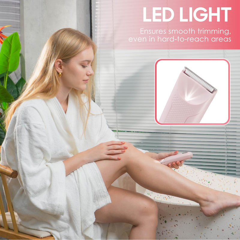 [Australia] - Bikini Trimmer - Pubic Hair Trimmer for Women, Ceramic Blade, Waterproof Electric Shaver for Women with Standing Recharge Dock & Travel Pouch, Female Hygiene Razor 