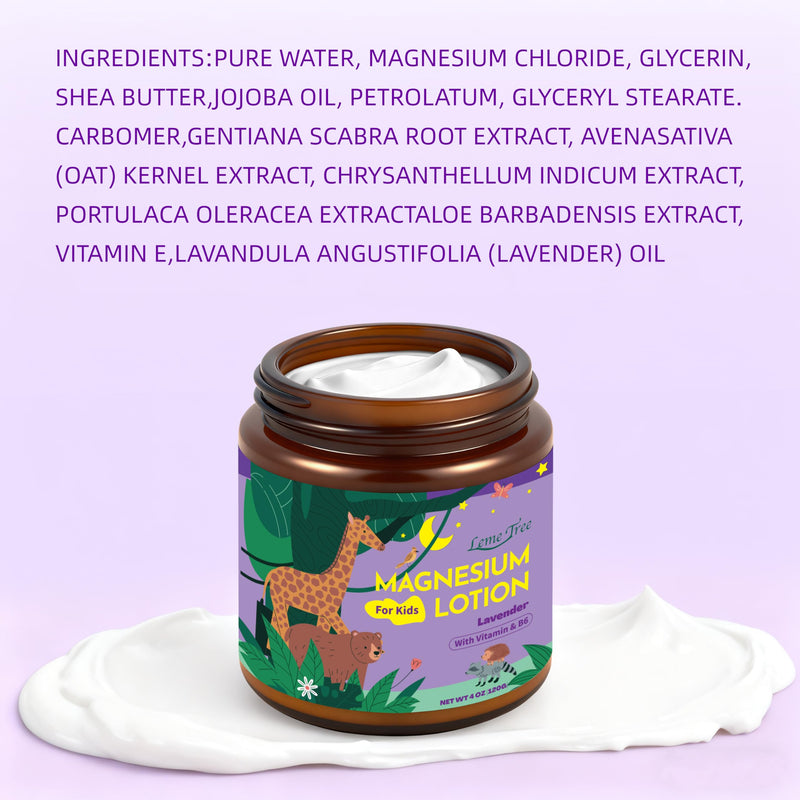 Magnesium Lotion for Kids & Babies, Lavender Magnesium Cream with Multi Vitamins, Magnesium buttur, Moisturizing Body Cream for Delicate Skin, Stay Calm at During The Night, Non-Greasy Formula, 4 oz