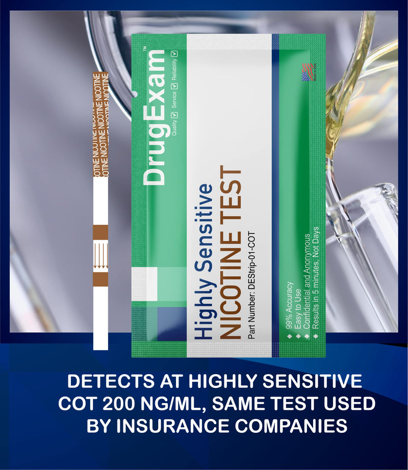 10 Pack - DrugExam Made in USA, Nicotine Tobacco Cotinine Urine Test Strip Kit - Urine Dip Strip Testing Cotinine from Smoking (10 Pack) 10