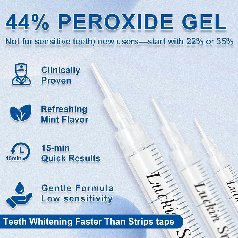 LUCKIN SMILE 10-Pack 44% Teeth Whitening Gel Refills, 44% Carbamide Peroxide Gel, Sensitive Teeth Whitening, 3ML Whitening Gel Syringes for Teeth Whitening Kits Trays, 60 Whitening Treatments