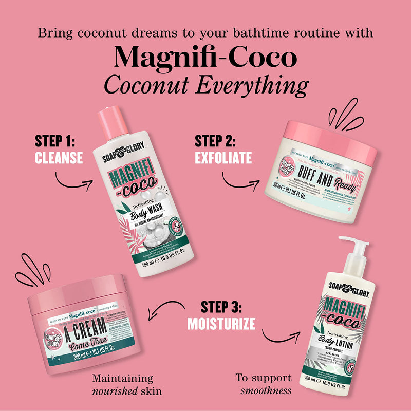 Soap & Glory Magnifi-Coco Body Lotion for Women - Coconut Scented Lotion for Dry Skin with Almond Oil, Shea Butter & Vitamin A - Vegan Body Moisturizer (16.9 fl oz) 16.9 Fl Oz (Pack of 1)