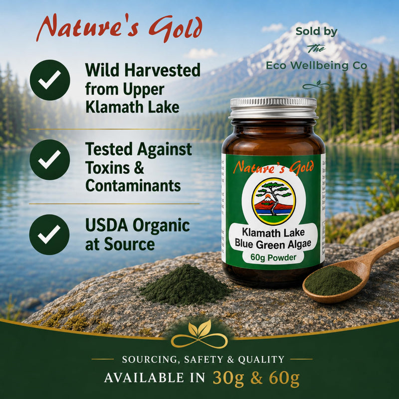 Nature's Gold Klamath Lake Blue Green Algae Powder 30g | Pure AFA Algae Food Supplement | Vegan | Powder | No Fillers | from Upper Klamath Lake, Oregon 30 g (Pack of 1)
