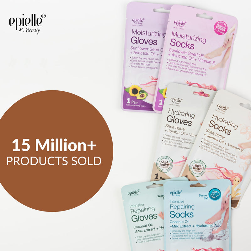 Epielle Hydrating Foot Mask 6 Pairs, Relieve and Soften with Shea Butter & Jojoba Oil, Deep Moisturizing Socks for Dry, Cracked Feet, Self Care Gifts for Women, Spa Kit Hydrating Socks