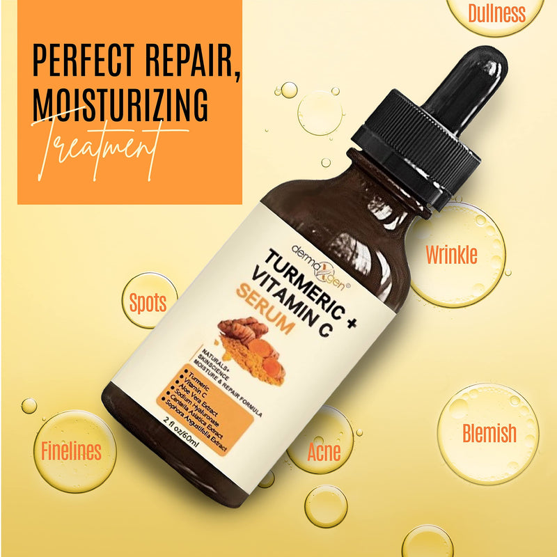 Turmeric Serum for Face + Glow-Boosting Vitamin C Serum –Organic Moisturizer for Acne, Dark Spots & Clear Skin– Boosts Hydration for Dry & Tired Skin – Anti-Aging Formula for Glowing Skin, 2 FL OZ 2 Fl Oz (Pack of 1)