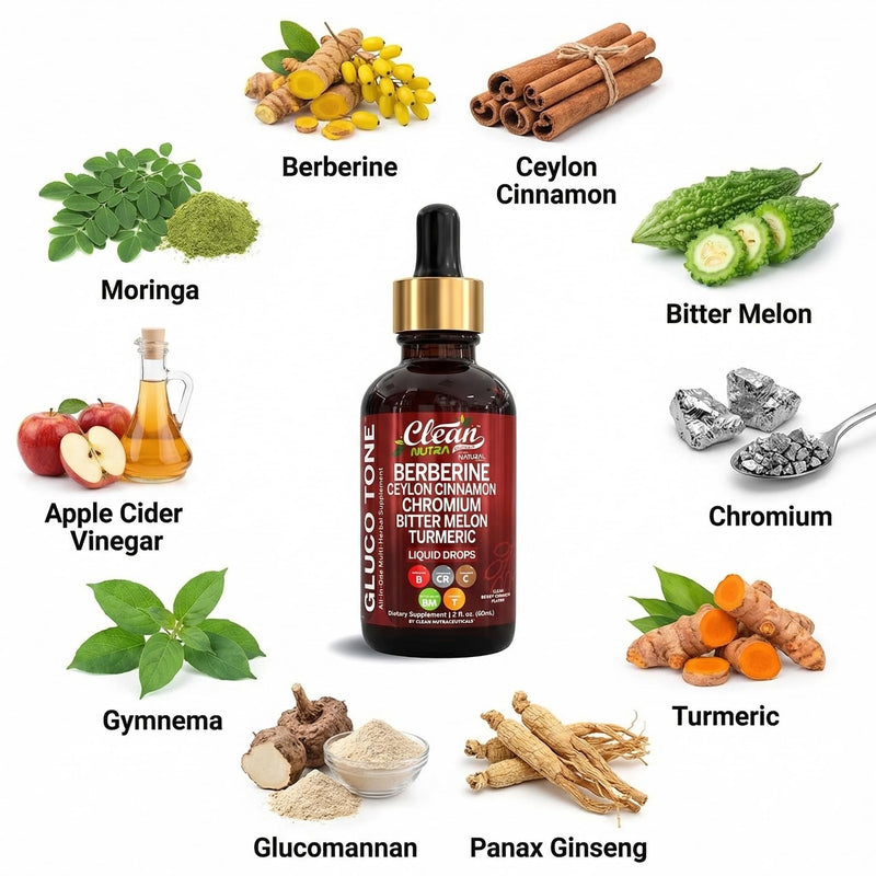 Clean Nutra Berberine with Ceylon Cinnamon Supplement Liquid Drops + Bitter Melon Extract, Glucomannan, Gymnema, Chromium, Turmeric, Organic Panax Ginseng, Moringa 1