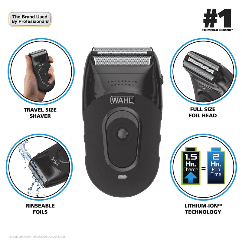 [Australia] - Wahl Compact Rechargeable Lithium Ion Shaver Kit with Hygienic Rinseable Foils & Cutter Bar with Dual Flexible Foils That Move with The Contours of Your Face - 7065 