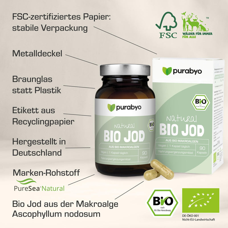 [Australia] - Organic iodine capsules | Natural iodine from seaweed from the Northern Hebrides | Organic Kelp vegan | in the glass | 150 μg organic iodine per capsule | Just 1 vegan capsule daily 
