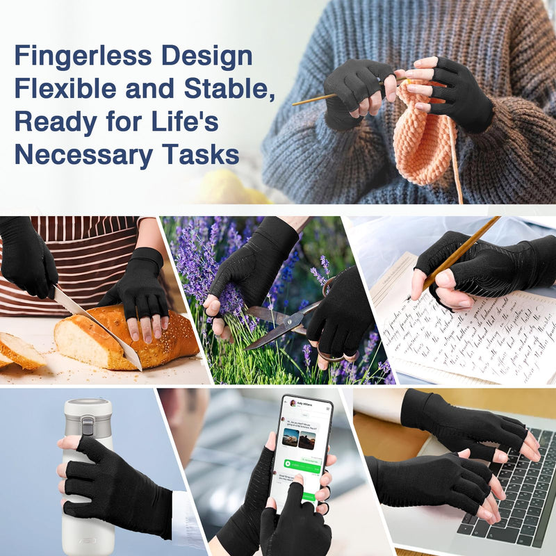 Compression Arthritis Gloves for Women and Men,Copper Infused Black Fingerless Gloves-Grip Design Breathable Comfort. Small 1