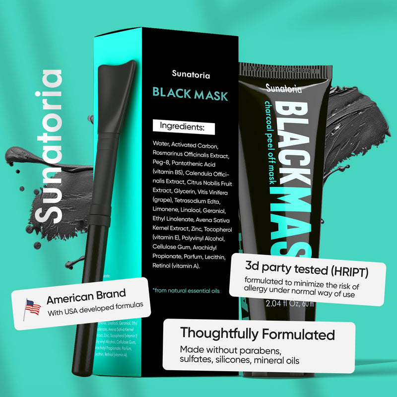 SUNATORIA Original Black Peel Off Face Mask – Charcoal Pore Mask – Helps Remove Excess Oil & Lift Away Surface Impurities – Botanical Extracts & Vitamins A, E, B5 – 2.04 fl oz Turquoise