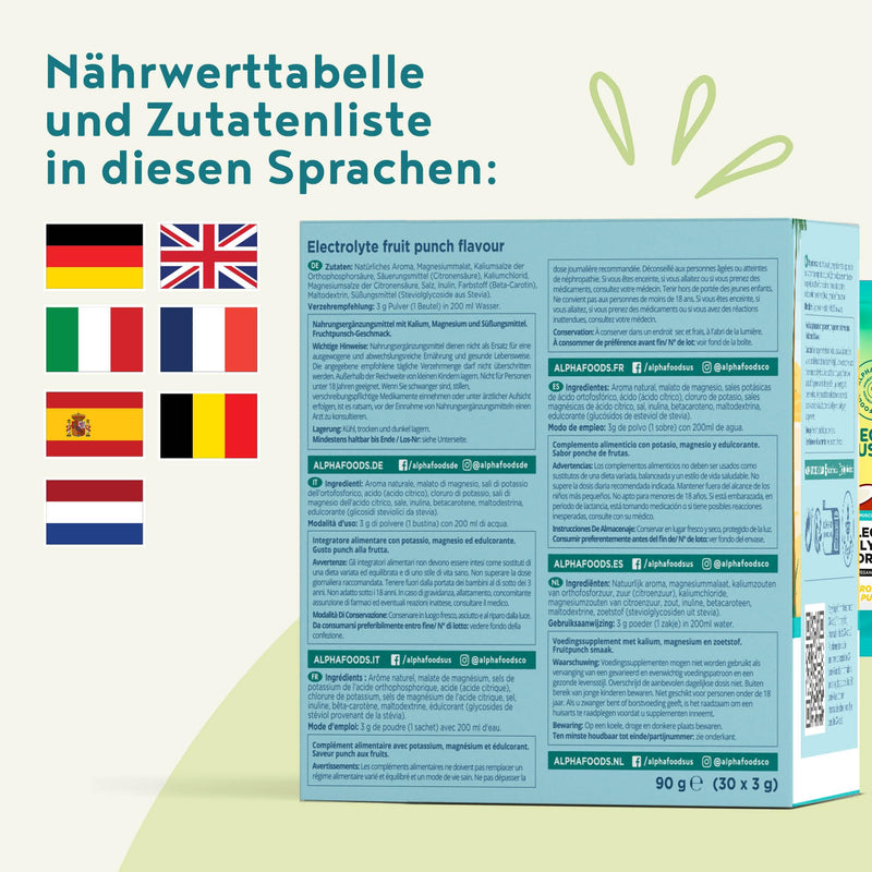 [Australia] - Electrolyte complex powder - sodium, magnesium, potassium - without sugar - support for sports hydration - fruit punch flavor - 30 servings of electrolytes fruit punch 