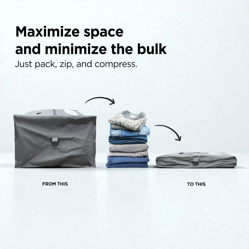 Vacuum Seal Bags for Clothing Travel - TSA Compliant Airless PacPro 48L, Carry-On Compression Packing Cubes for Luggage and Backpacks, Pump-free Air Valve (Large, Set of 2) Blue / Gray