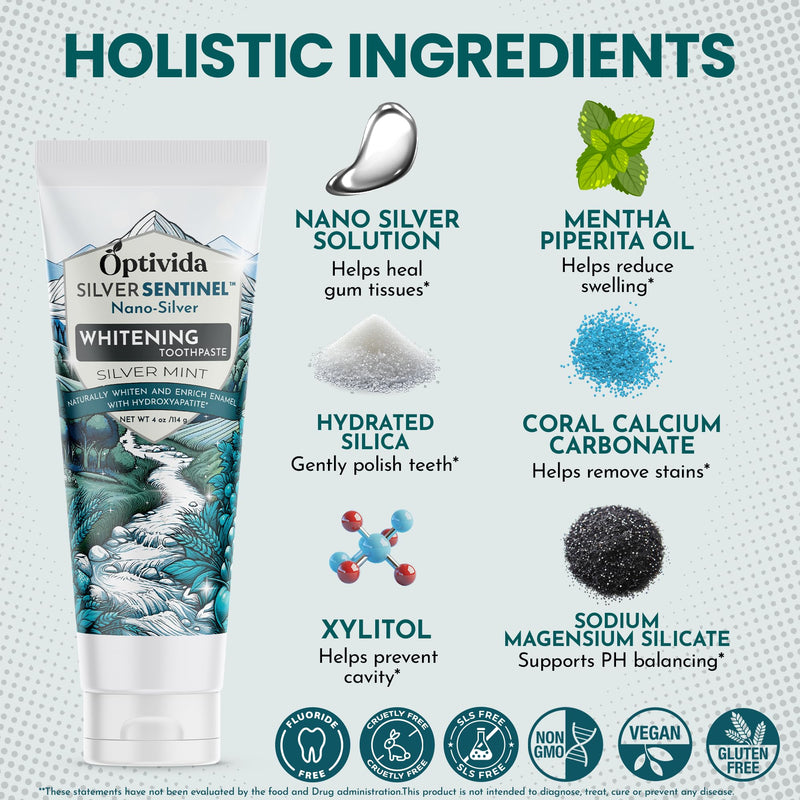 [Australia] - OPTIVIDA Fluoride Free Nano Hydroxyapatite Toothpaste with Colloidal Silver & Xylitol (4oz) to Help Protect Enamel & Cavity. Dentist Formulated Remineralizing Toothpaste for Adults & Kids Sensitivity. 