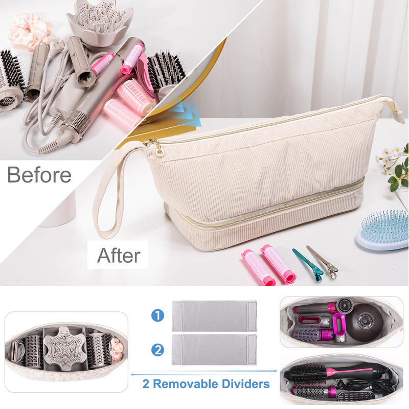 [Australia] - Hair Dryer Case, Double-Layer Hair Tools Travel Carrying Case for Shark FlexStyle/SmoothStyle with Hair Dryer Bag - Hair Air Wrap Dryer Case Flat Curling Iron Travel Organizer Standard Ivory 