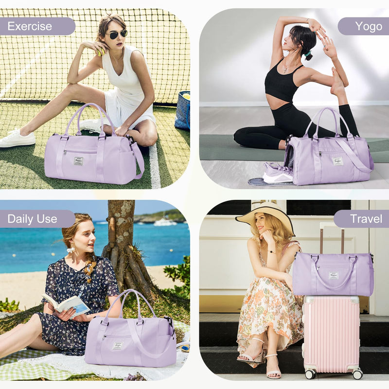 Gym Bag for Women Men with Shoes Compartment,Sports Duffle Bag Personal item travel Duffel Bags Tote Bag Small Carry on Weekender Overnight Bag Workout Dance Bag Hospital Holdalls Light Purple A13-Light Purple