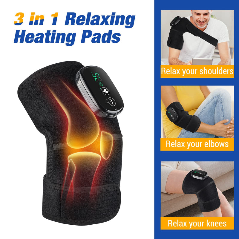 FSA Eligible Knee Massager with Heat and Vibration, Knee Heating Pad for Arthritis with Massage, Heated Knee Brace Wrap Black 1 pcs black 1.0