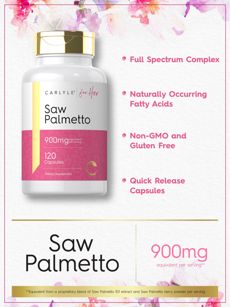 Carlyle Saw Palmetto for Women 900mg | 120 Capsules | Full Spectrum Complex | Non-GMO, Gluten Free Supplement | for Her