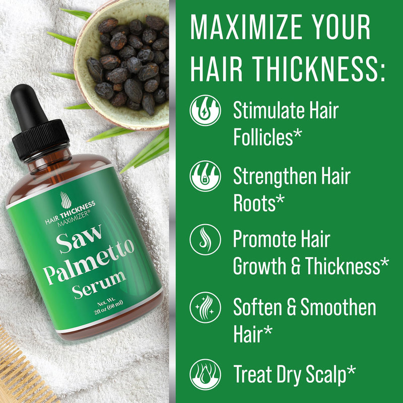 Saw Palmetto Serum for Hair Growth and Thickening - With Rosemary, Peppermint, Pumpkin Seed Oils. Vegan Moisturizing and Strengthening Scalp Treatment for Women, Men, Weak, Dry, Frizzy Hair 2oz | Pumpkin Seed Oil, Vegan Thickening, Moisturizing, Streng...
