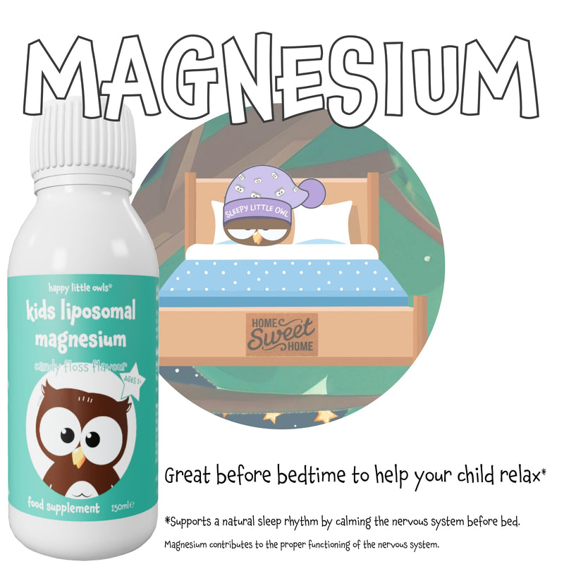 Kids Magnesium Candy Floss Liquid 150ml – Liposomal Supplement for Kids, Toddlers 1yr+, Magnesium for Sleep & Relaxation Support, 30 Servings, Vegan Gluten Free | Happy Little Owls