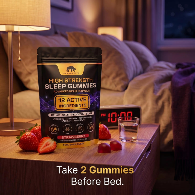 Sleep Gummies for Adults – Magnesium Glycinate Gummy with L Theanine, Ashwagandha – 12 Active Ingredients – Vegan Sugar Free Strawberry Flavour – 30 Day Supply