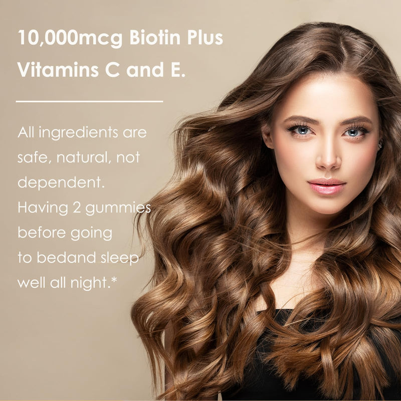 Nature's Key Biotin Gummies 10000mcg - Hair Growth & Nail Strength Supplement, Vegan, |Vitamins A B C D E|Folic Acid|Zinic for Women & Men Supports Healthy Hair Growth Supplement，60cts|30 Days