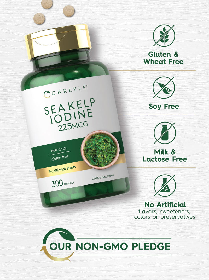 [Australia] - Carlyle Sea Kelp Iodine Supplement | 225mcg | 300 Tablets | Non-GMO, Gluten Free | Traditional Herb Supplement 