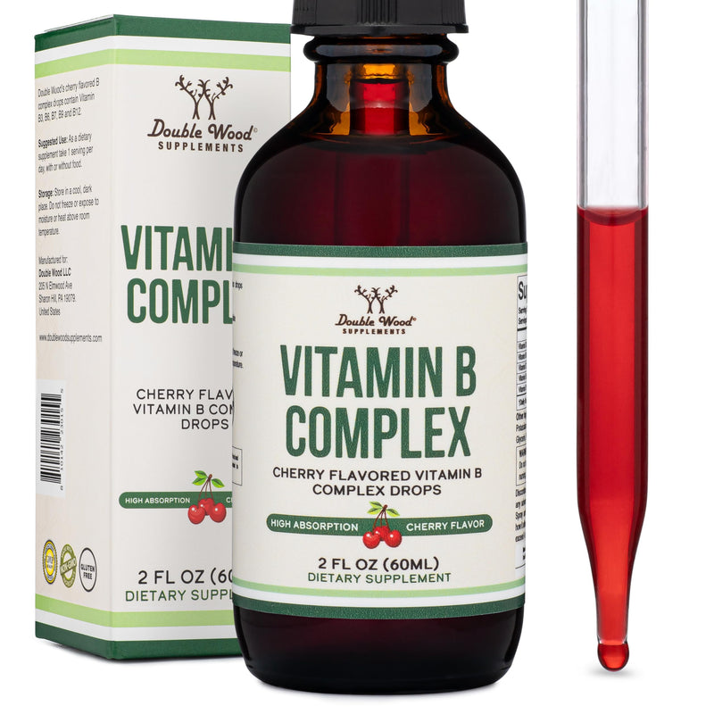 Liquid Vitamin B-Complex Drops, Cherry Flavor, Energy + Mood, 60 Servings | Energy + Mood Liquid Supplement, Methyl-B12 1,750mcg + 3,000mcg Biotin, Pleasant Cherry, Fast Sublingual, 2-Month Supply
