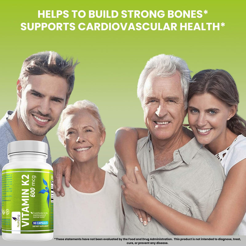 [Australia] - NutriZing K2 Vitamin Supplement MK-7 - High Strength 600mcg - Supports Bone & Arterial Health - 90 Vegan Capsules - Vitamin K2 for Men & Women - 3 Month Supply 