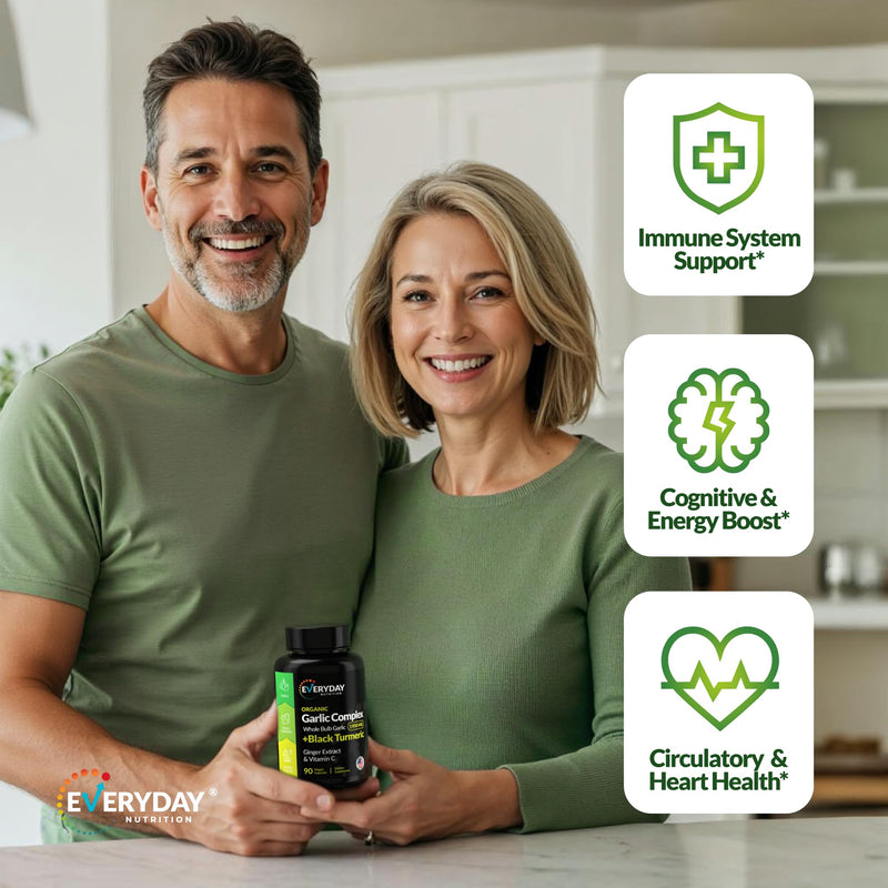 [Australia] - 4-in-1 Organic Odorless Garlic with Black Turmeric Supplements, 1900 mg Organic Whole Bulb Garlic, Turmeric, Ginger Extract & Vitamin C (90 ct) 