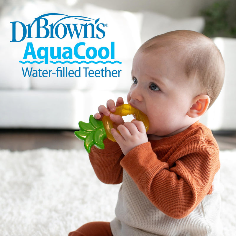 [Australia] - Dr. Brown's AquaCool Water-Filled Baby Teether, Cools & Massages Sore Gums, BPA Free, Pineapple and Apple, 2 Pack, 3m+ Aqua-Cool Water-Filled, Apple, Pineapple 