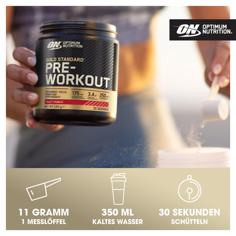 [Australia] - Optimum Nutrition Gold Standard Pre Workout Powder, dietary supplement with creatine monohydrate, beta alanine, caffeine and vitamin B complex, kiwi flavor, 30 servings, 330 g 